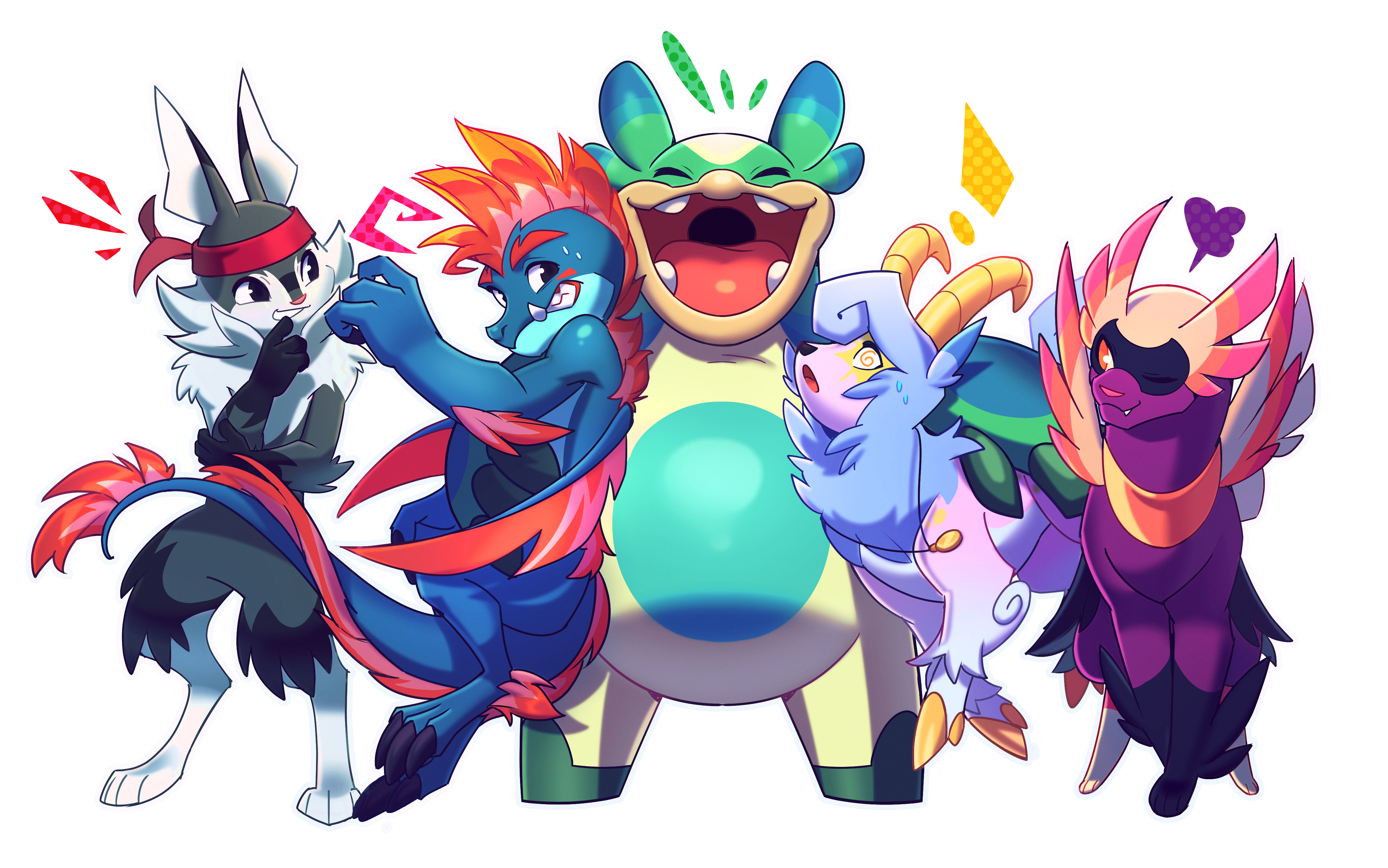Meet the Kaijutsu characters: Hiro, Tatami, Lumi, Stella, and Rocky